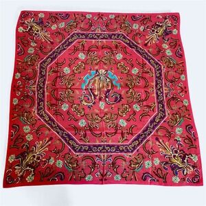 Luxury Scarf‎ Red Gold Floral Pattern Octagon Center Monogram Accent